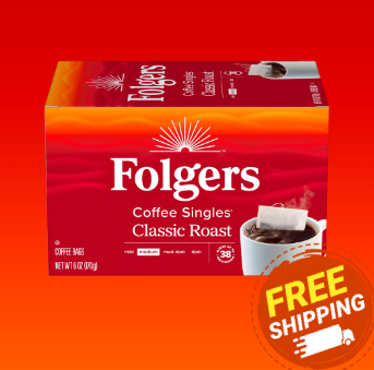 Folgers Coffee Singles Classic Roast Coffee Bags, 38 Count